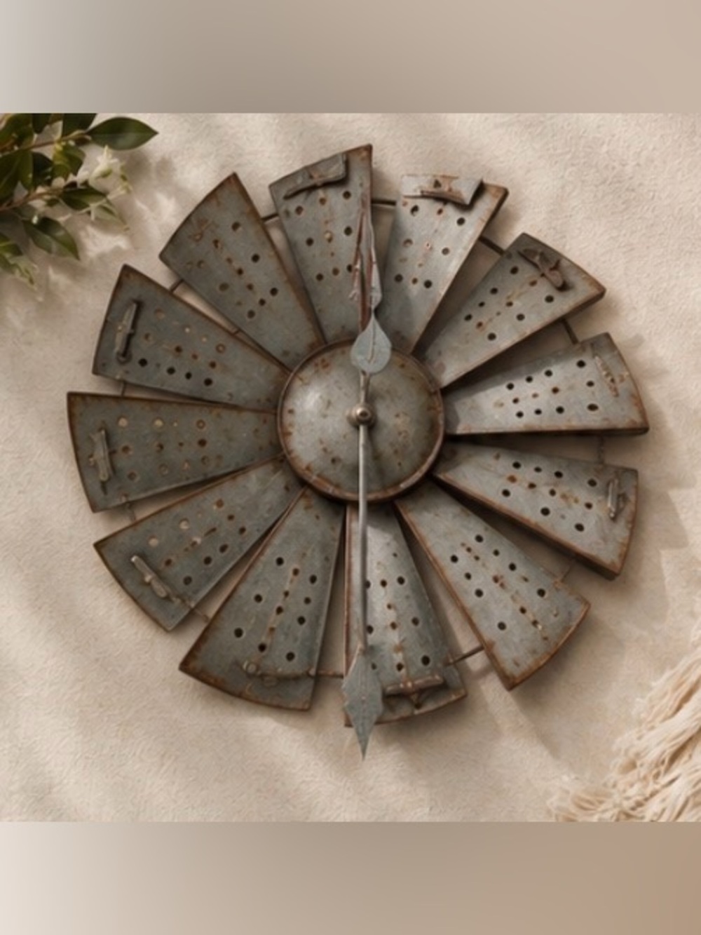 Galvanized Rustic Farmhouse Windmill Wall Clock in Gray/Brown